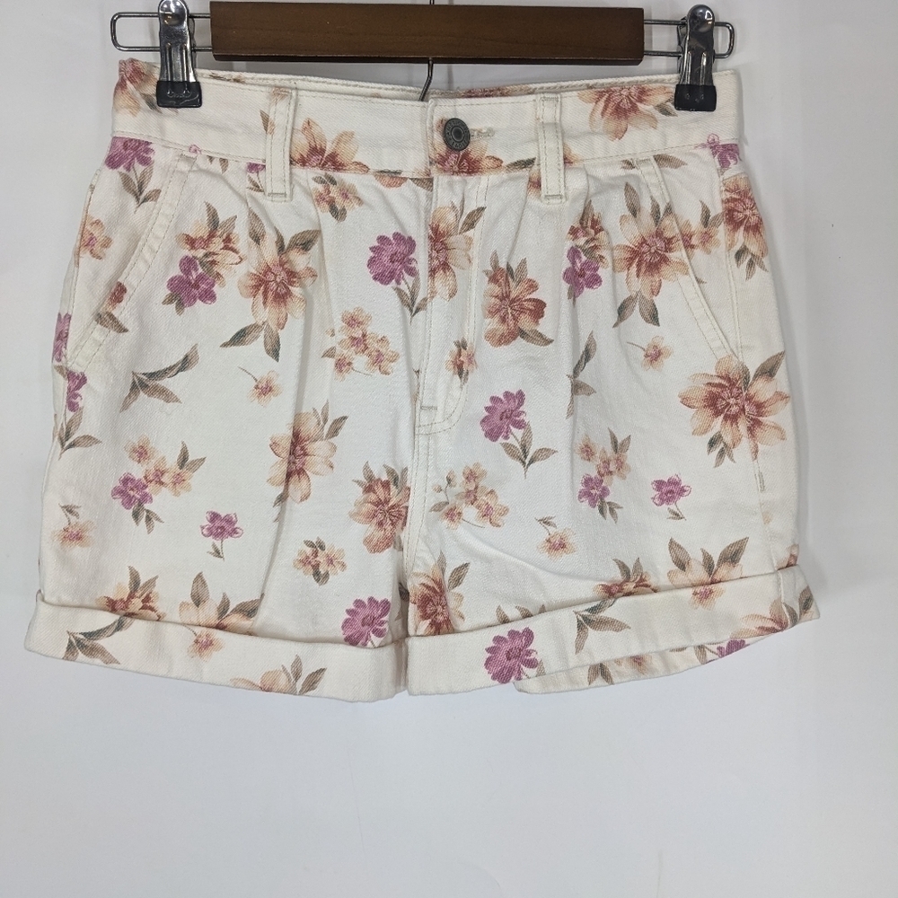 AMERICAN EAGLE Floral Cuffed Denim Jean Shorts